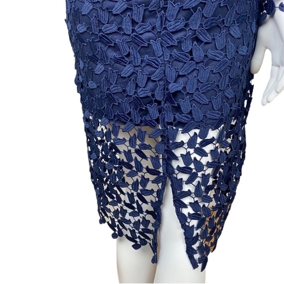 NWT Bardot Alberta Navy Lace Long Sleeve Open Back Midi Sheath Dress Size 8 - Picture 12 of 14